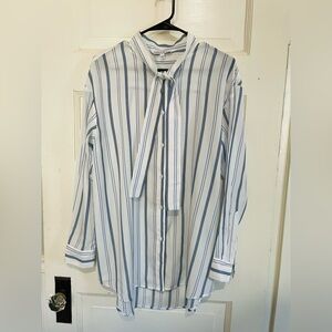 Elizabeth and James Navy and White Striped Shirt, Size Large